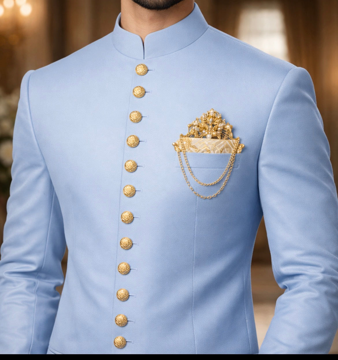 Sky Blue Plain Sherwani for Men | Premium Wedding & Reception Wear