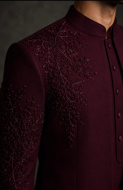 Royal Maroon Embroidered Indo Western for Men