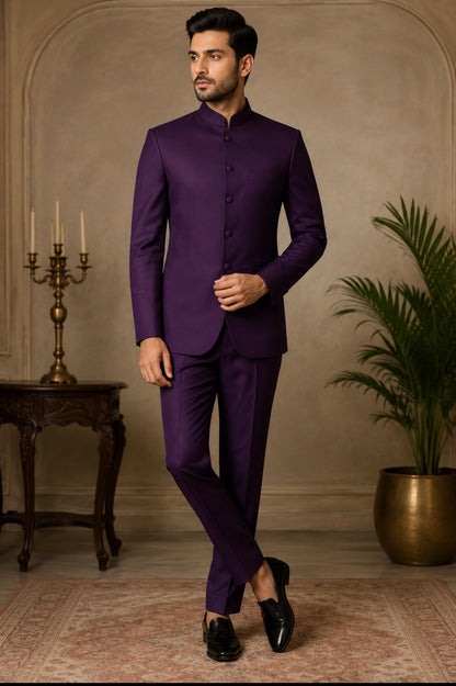 Purple Plain Bandhgala Suit for Men – Premium Tailored Wedding, Reception & Party Wear | Ihtifal