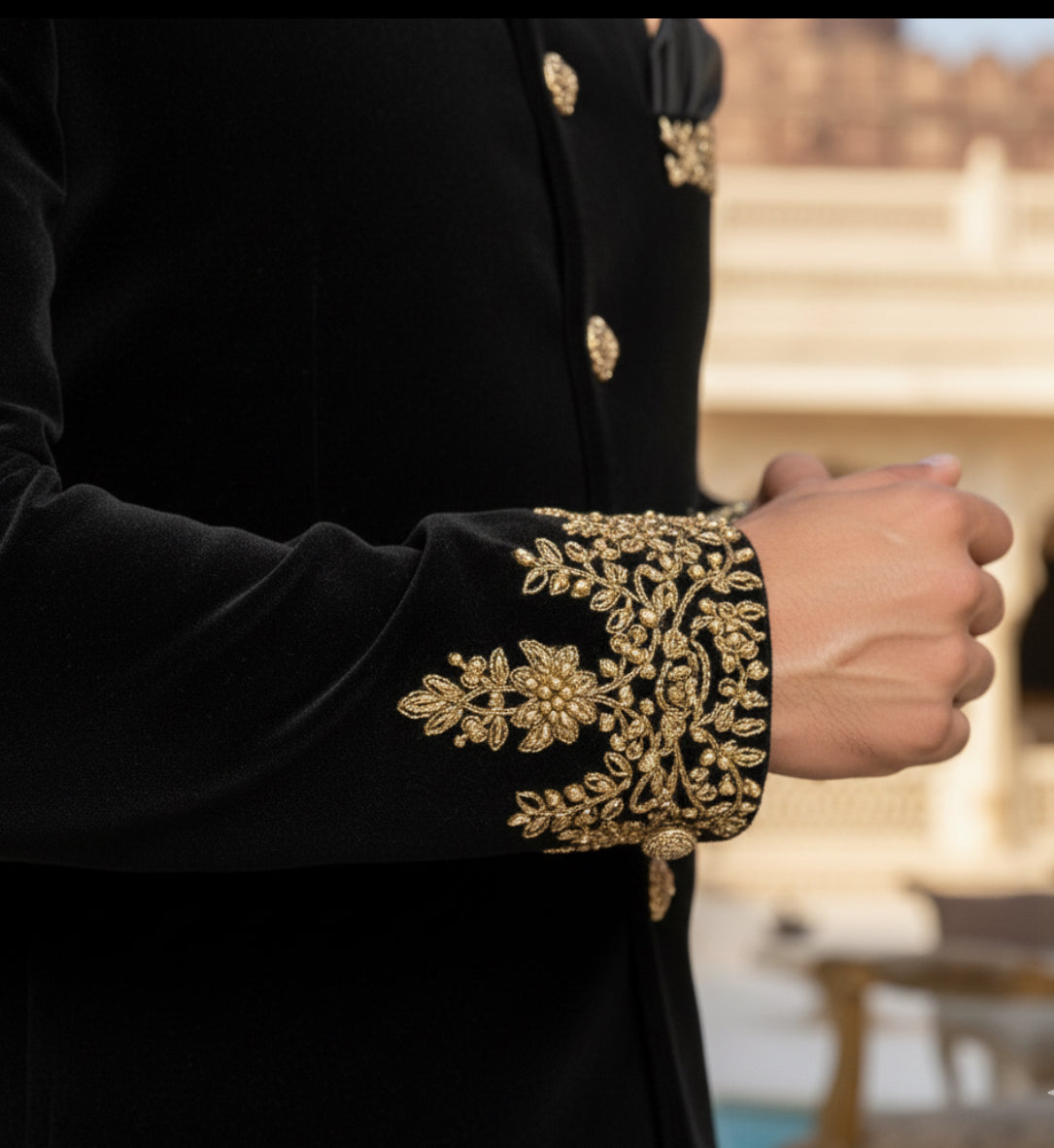 Black Velvet Jodhpuri Suit with Hand Embroidery – Royal Wedding & Festive Wear