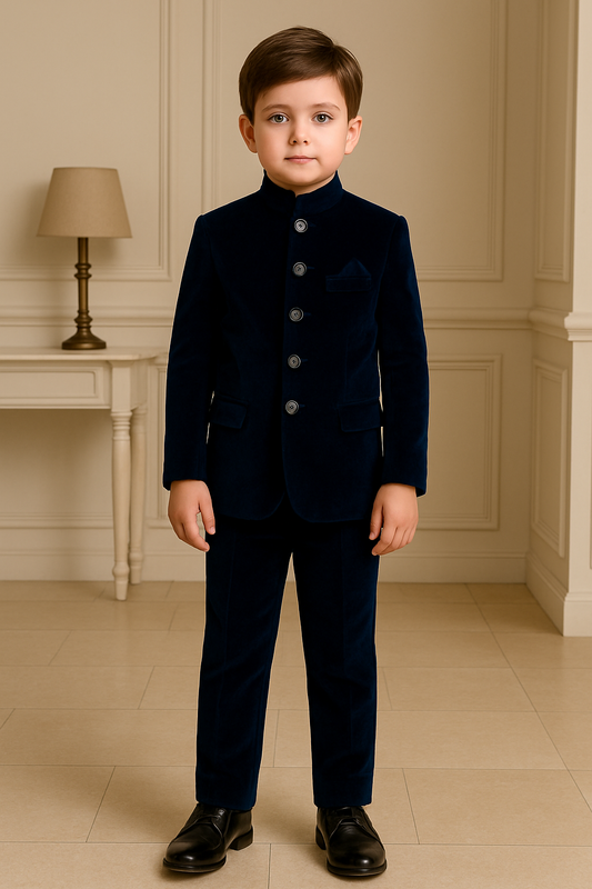 Navy Blue Velvet Jodhpuri for Boys