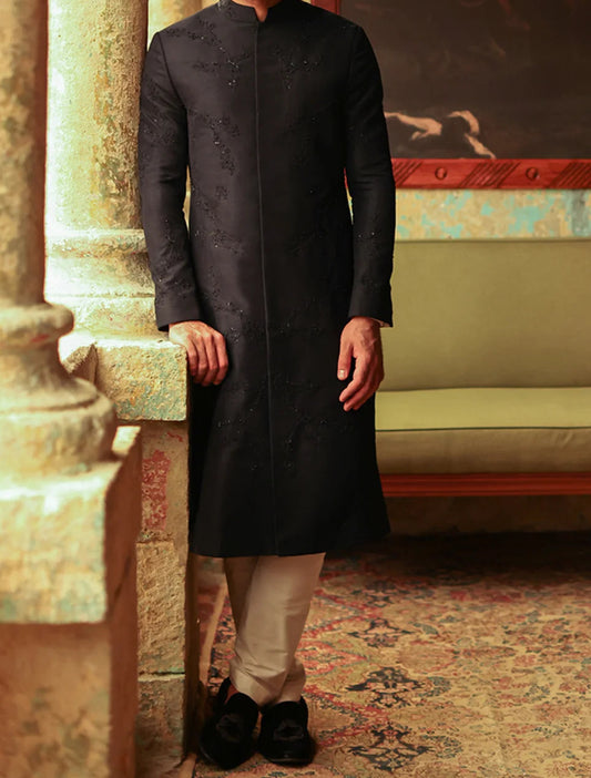 Classic Black Hand Embroidered Sherwani