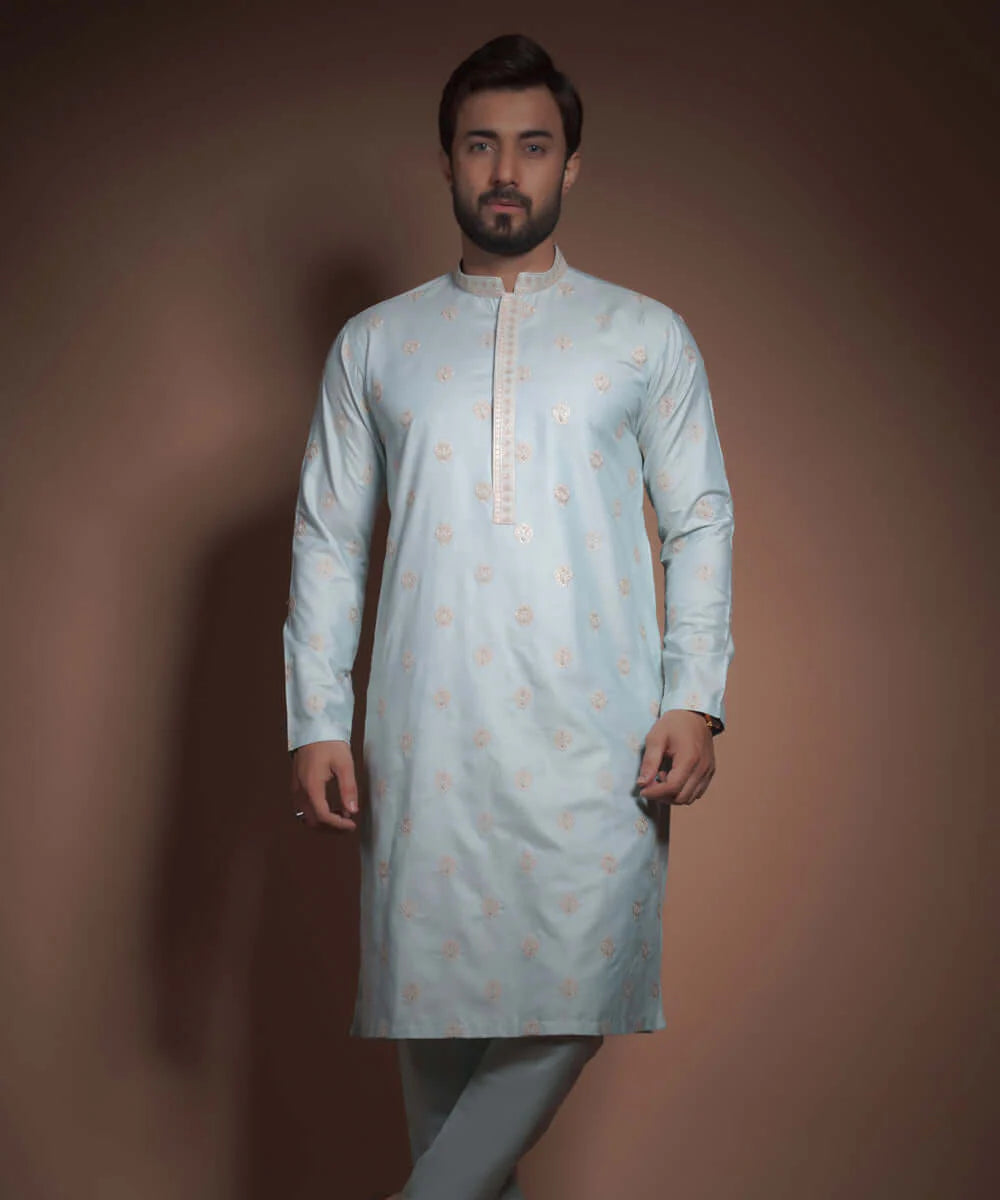 Baby Blue All Over Embroidered Kurta