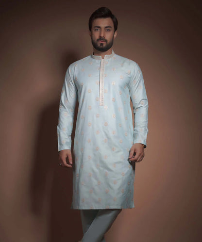 Baby Blue All Over Embroidered Kurta