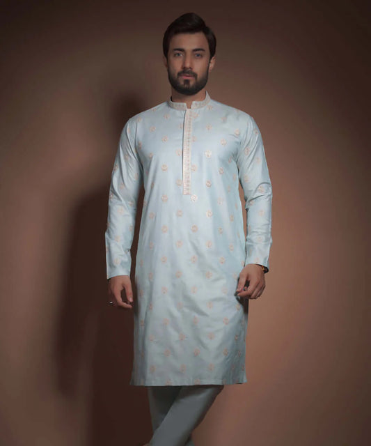 Baby Blue All Over Embroidered Kurta