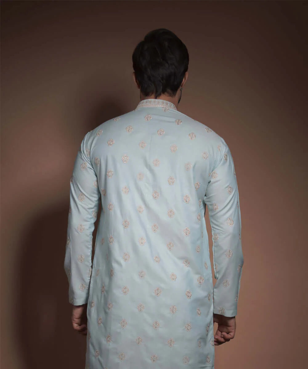 Baby Blue All Over Embroidered Kurta