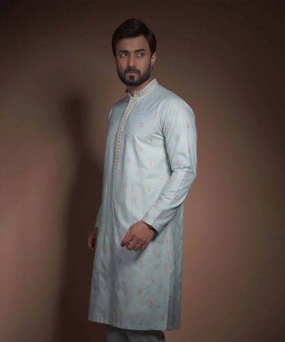 Baby Blue All Over Embroidered Kurta
