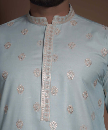 Baby Blue All Over Embroidered Kurta