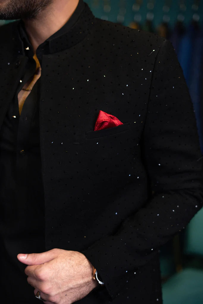 Black Bandhgala with Cut Dana Work