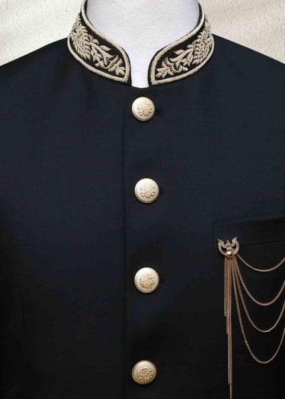 Black Bandhgala with Hand Embroidery | Luxurious Ethnic Jacket for Men