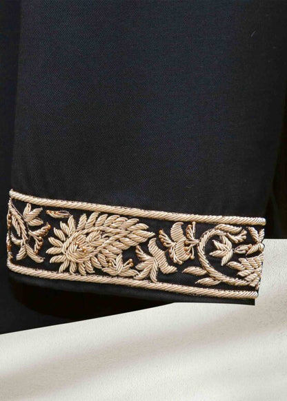 Black Bandhgala with Hand Embroidery | Luxurious Ethnic Jacket for Men