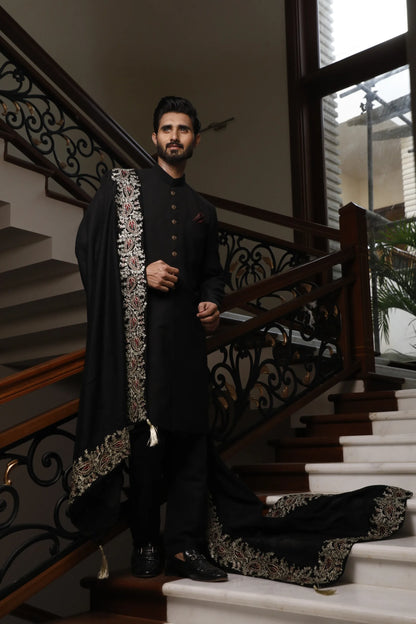 Black Classic Sherwani for Groom