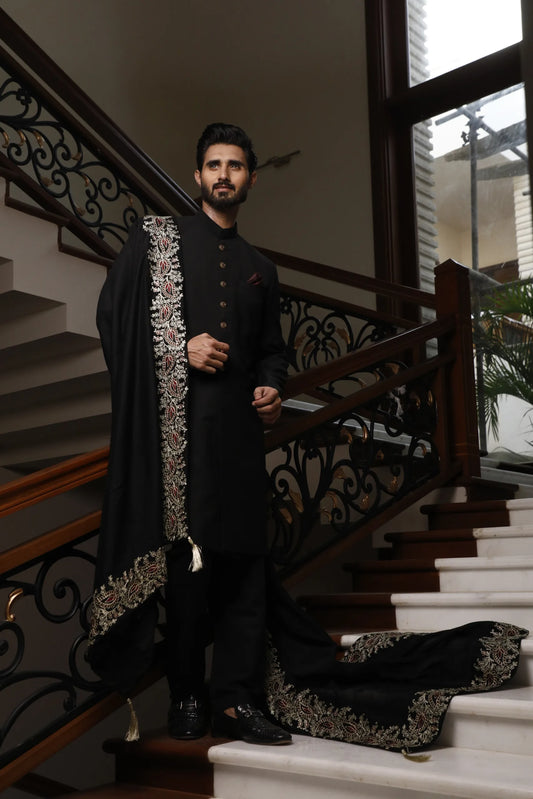 Black Classic Sherwani for Groom