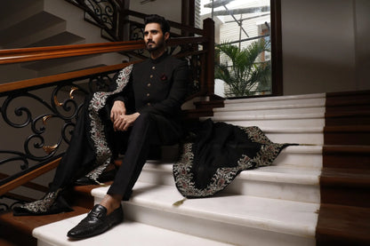 Black Classic Sherwani for Groom