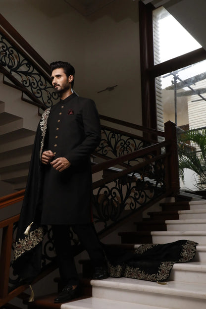Black Classic Sherwani for Groom