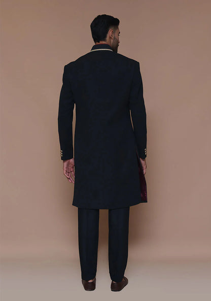 Black Classic Sherwani with Gold Buttons