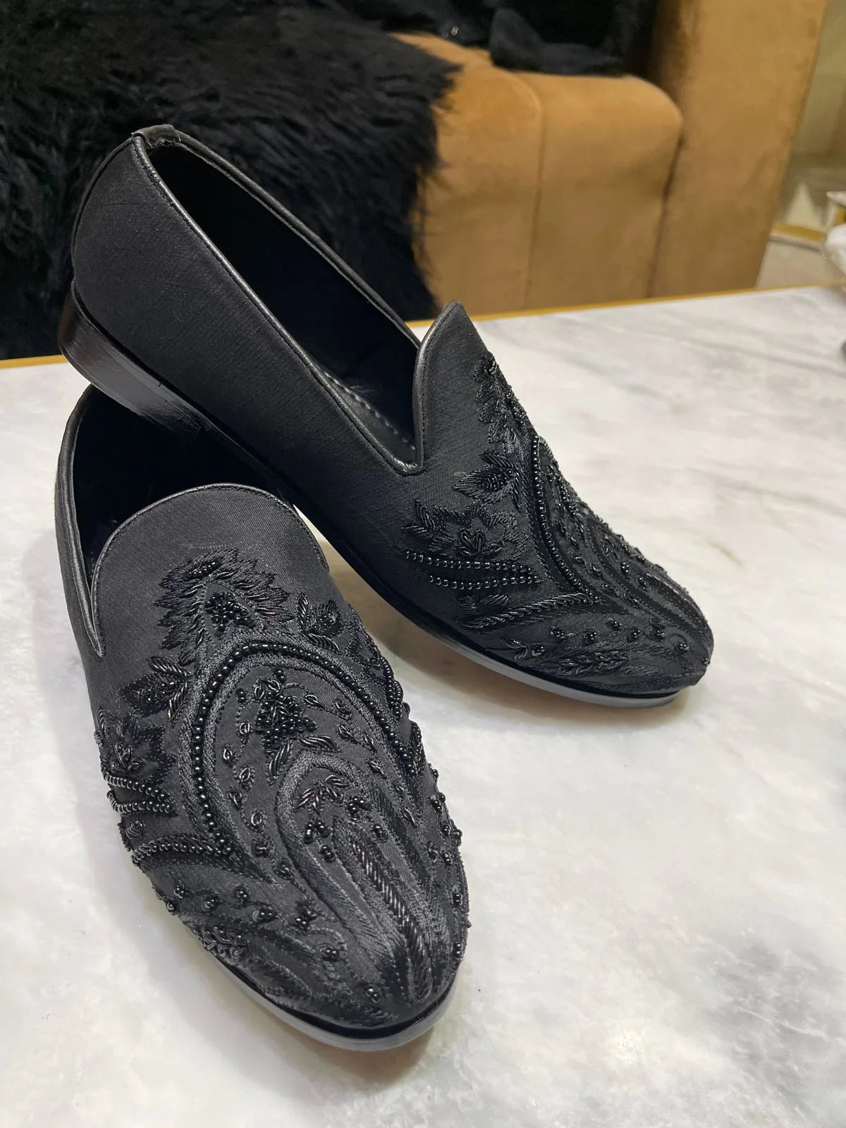 Black Loafers with Hand Embroidery | Elegant Ethnic Footwear for Men