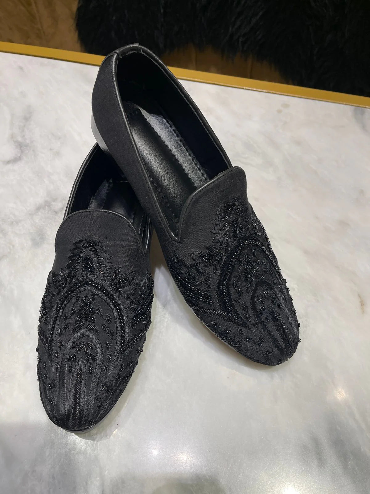 Black Loafers with Hand Embroidery | Elegant Ethnic Footwear for Men