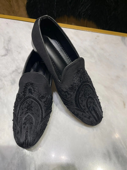 Black Loafers with Hand Embroidery | Elegant Ethnic Footwear for Men