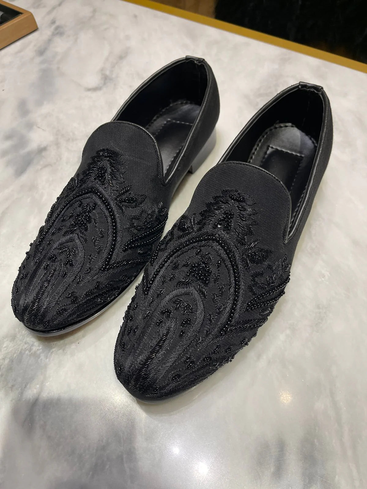 Black Loafers with Hand Embroidery | Elegant Ethnic Footwear for Men