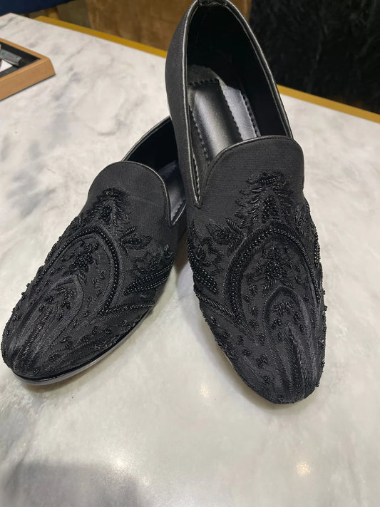 Black Loafers with Hand Embroidery | Elegant Ethnic Footwear for Men