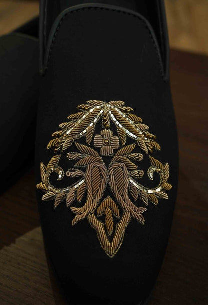 Black Loafers with Hand Embroidery