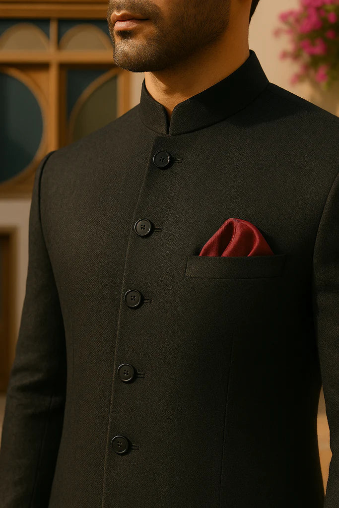 Regal Plain Black Sherwani for Men