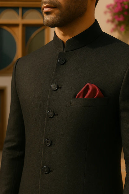 Regal Plain Black Sherwani for Men