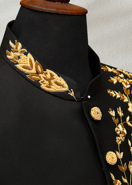 Black Sherwani with Floral Embroidery