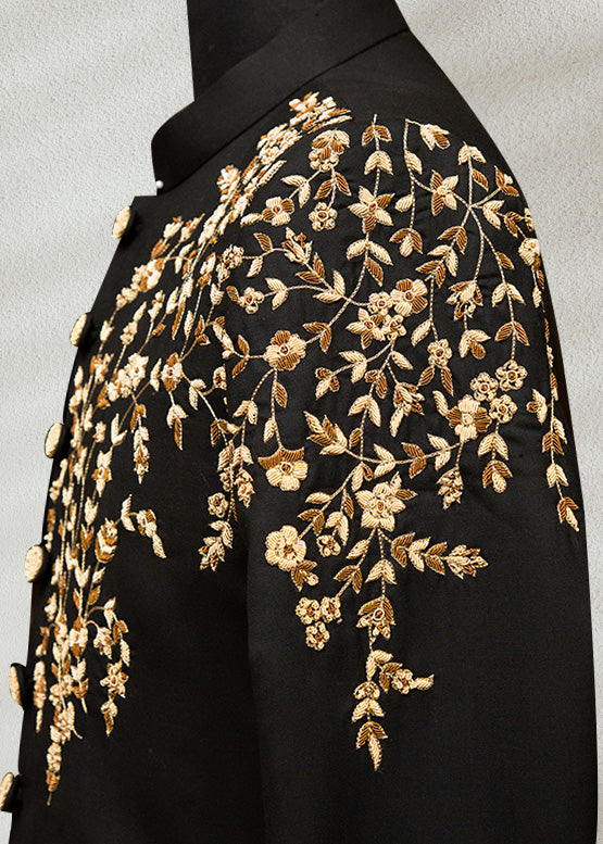 Black Sherwani with Floral Embroidery