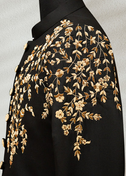 Black Sherwani with Floral Embroidery
