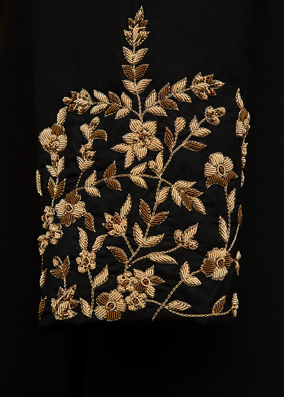 Black Sherwani with Floral Embroidery