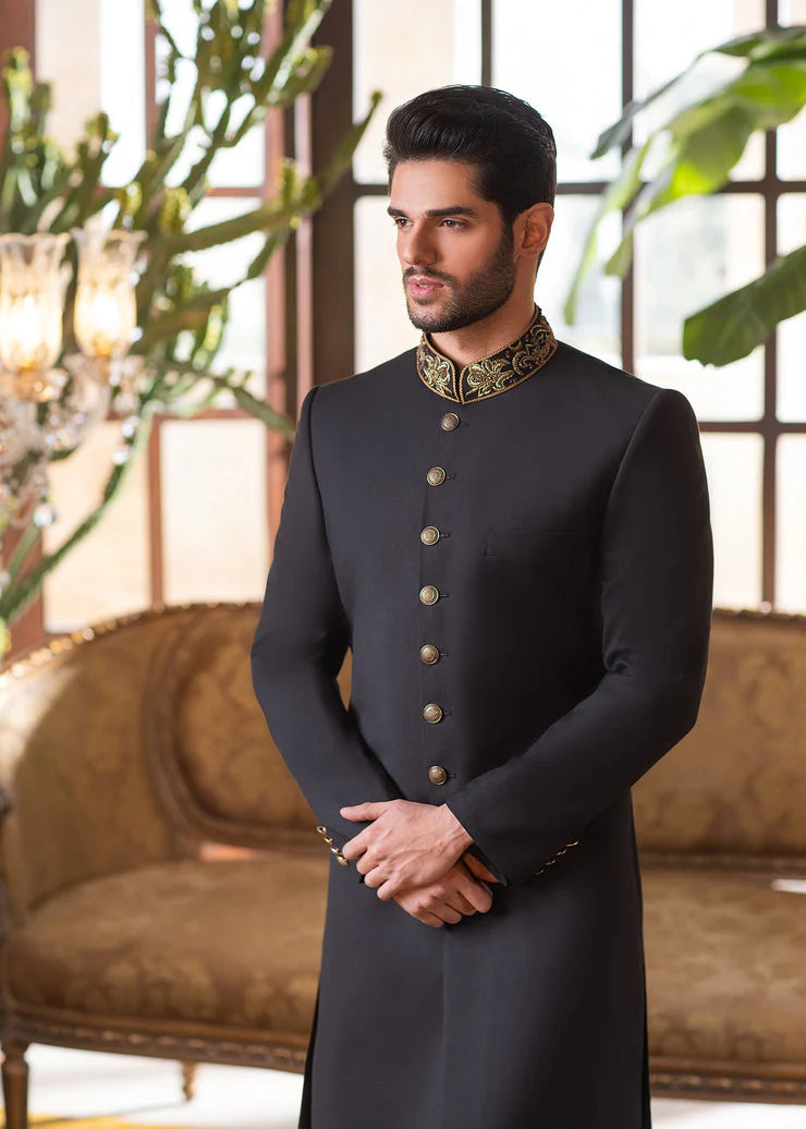 Black Sherwani with Zardozi Work