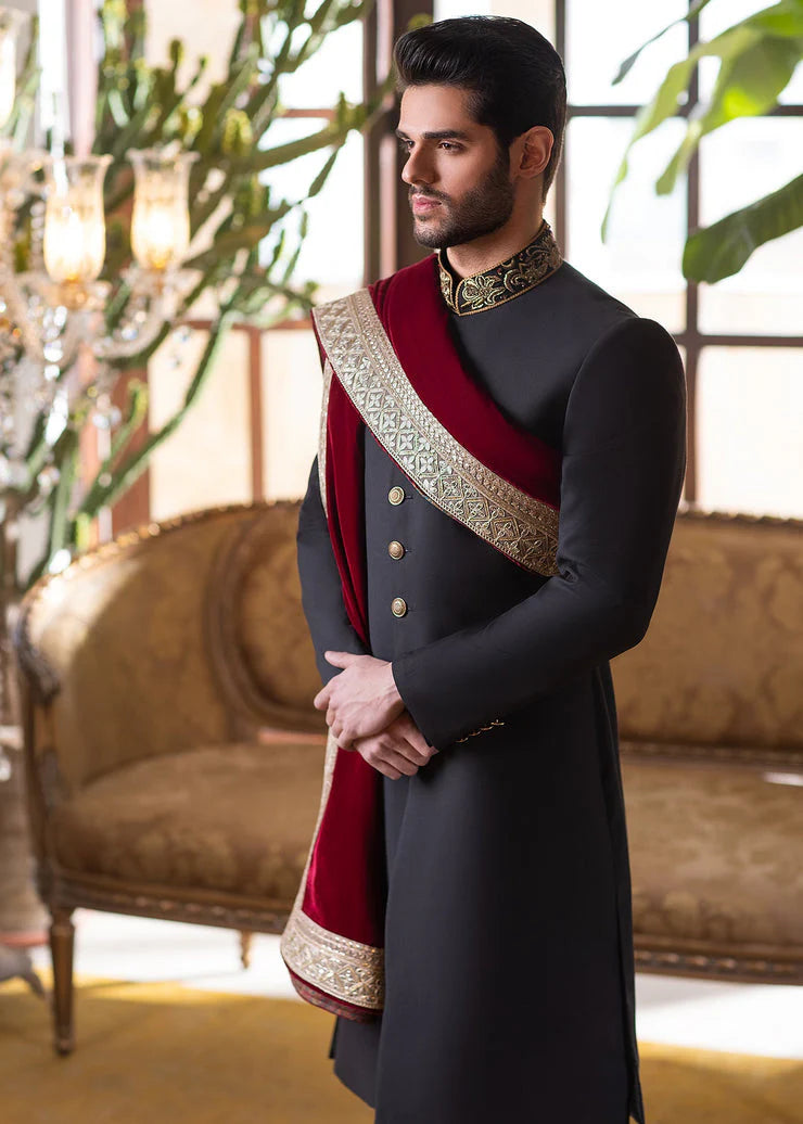Black Sherwani with Zardozi Work