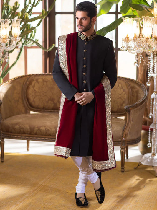 Black Sherwani with Zardozi Work