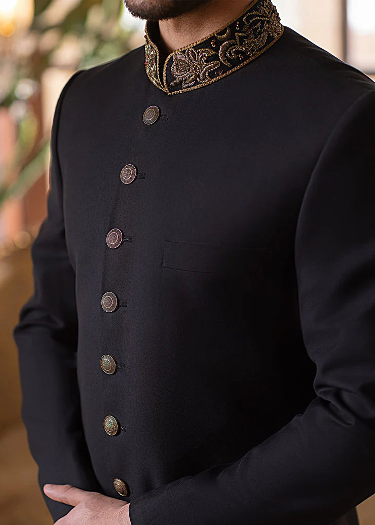 Black Sherwani with Zardozi Work