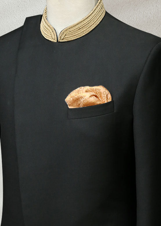 Black Side Cut Sherwani with Collar Embroidered