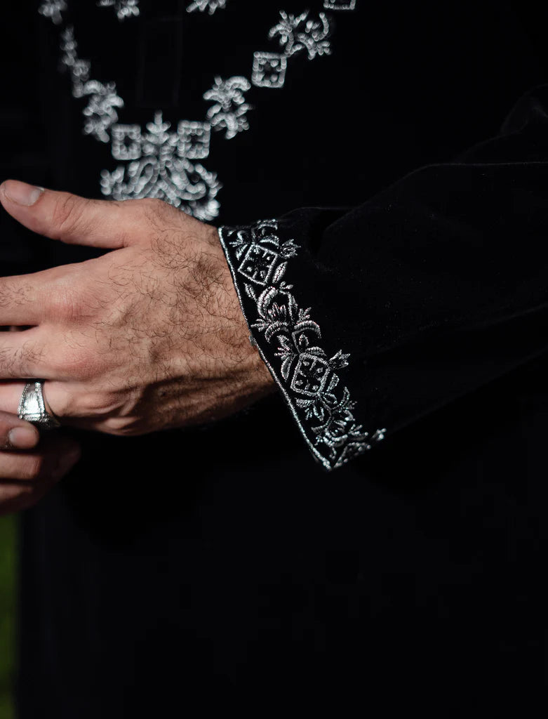 Black Velvet Kurta with Silver Embroidery