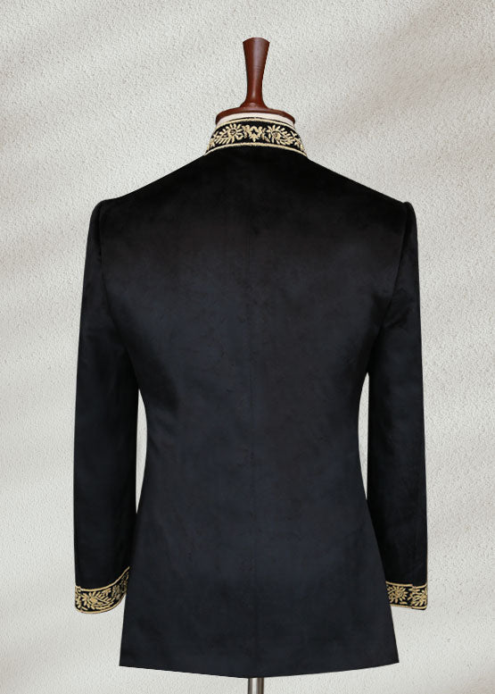 Black Velvet Bandhgala with Hand Embroidery