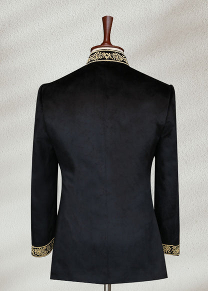 Black Velvet Bandhgala with Hand Embroidery