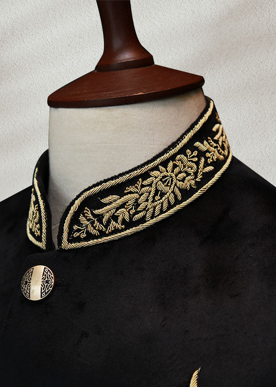 Black Velvet Bandhgala with Hand Embroidery