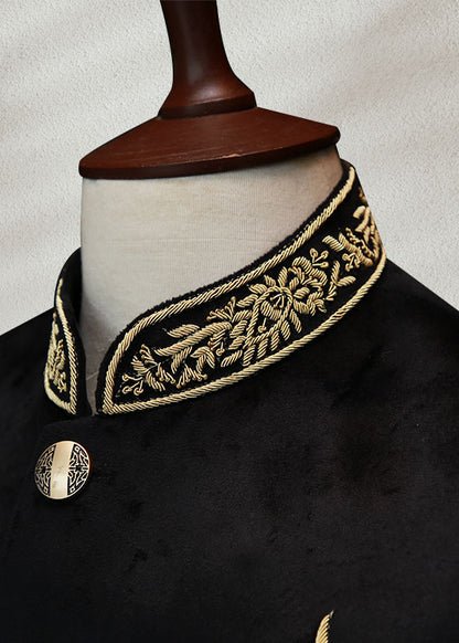 Black Velvet Bandhgala with Hand Embroidery