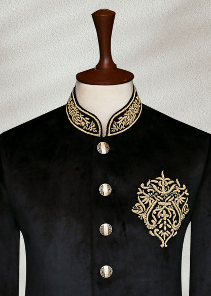 Black Velvet Bandhgala with Hand Embroidery