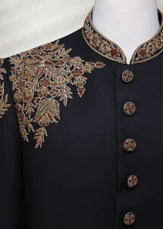 Black Wedding Sherwani with Zari Work
