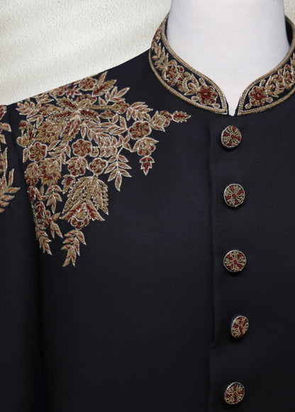 Black Wedding Sherwani with Zari Work