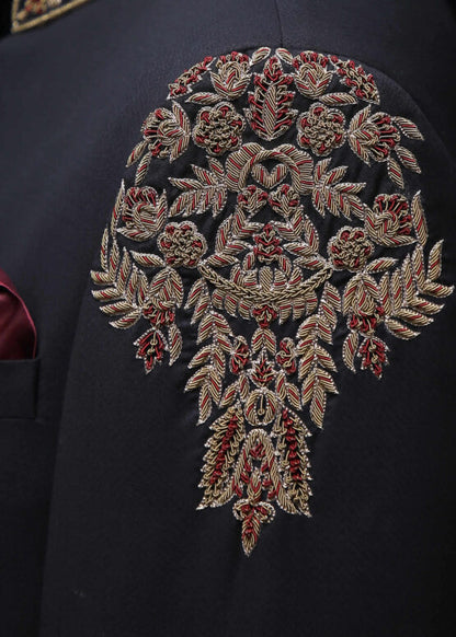 Black Wedding Sherwani with Zari Work