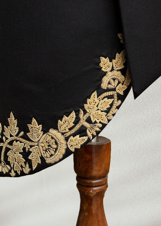 Black Angle Cut Sherwani with Floral Embroidery