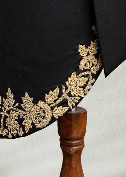 Black Angle Cut Sherwani with Floral Embroidery