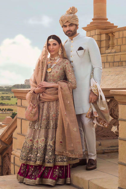 Blue Raw Silk Sherwani with Gold Buttons