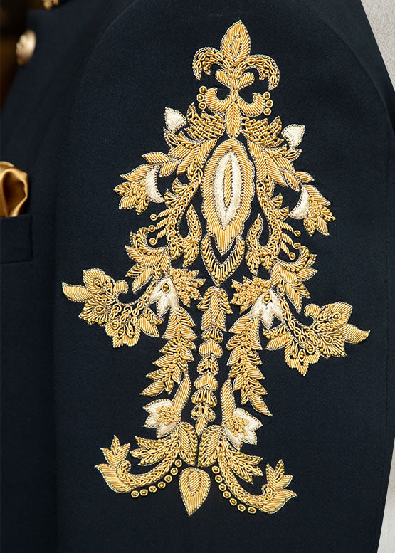 Blue Sherwani with Collar and Sleeve Embroidered